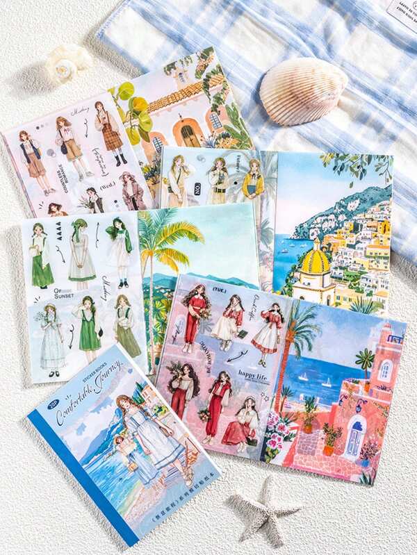 1 Pack Of 20pcs Journey Themed Sticker Book, Die-Cut Sticker Sheets For Office, School, Decoration, Travel Journal DIY, Back-To-School,For School Supplies,Back To School