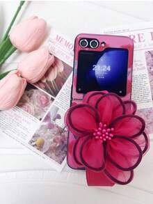 可爱清新全屏郁金香手机壳带花腕带适用于三星 Galaxy Z Fold 5 6 Z Fold6 ZFold 5 Zflold4 Zfold3 后盖，手机壳适用于三星 ZFlip5 Zflip6 保护套防水防震防摔防刮 - 玫紅色 - 查看 8