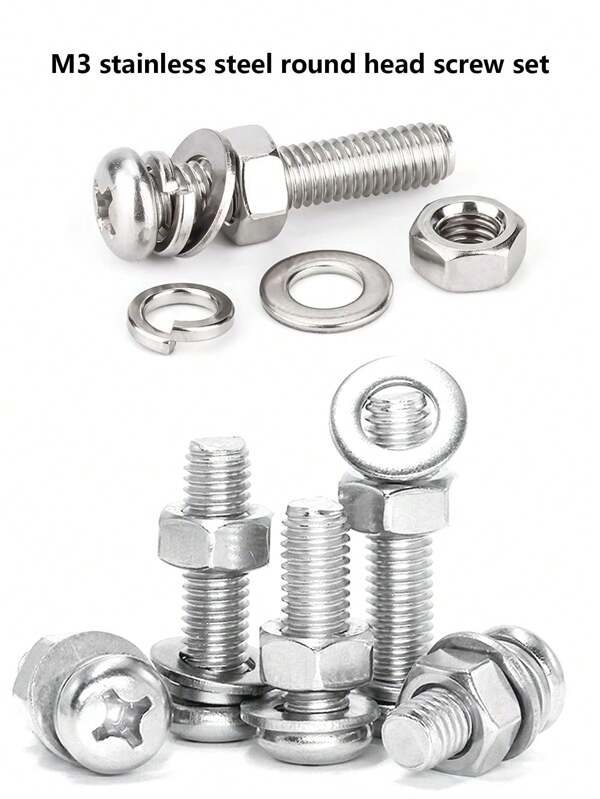320 Stücke M3 Edelstahl Schrauben, Bolzen, Muttern und Unterlegscheiben Sortiment Set, Kreuzschlitz Rundkopfschrauben, Muttern DIY Werkzeug-Set