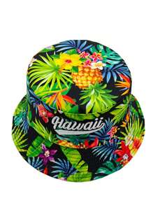Cappello da pescatore alla moda con ricamo in stile hawaiano, reversibile, casual, leggero e adatto a unisex per uso all'aperto e viaggi