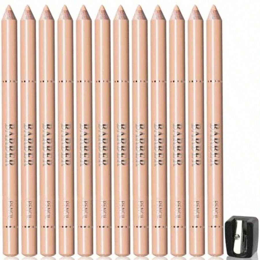 GEOXS12 Pcs Beige Barber Pencil For Lineup Trace Hairline Chalk Beard Pen Guide Shaping Tool Barber Supplies For Men Edge Hair Goatee Design Grooming Styling Kit With Sharpenergh7ij - as pic - View 1