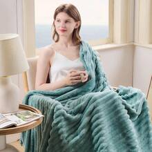 Super Soft King Blanket Pink Premium Silky Flannel Fleece 3D Ribbed Jacquard Lightweight Bed Blanket All Season Use (Pink Ribbed, King(90"X110")) - Mint Green Ribbed - 查看 7