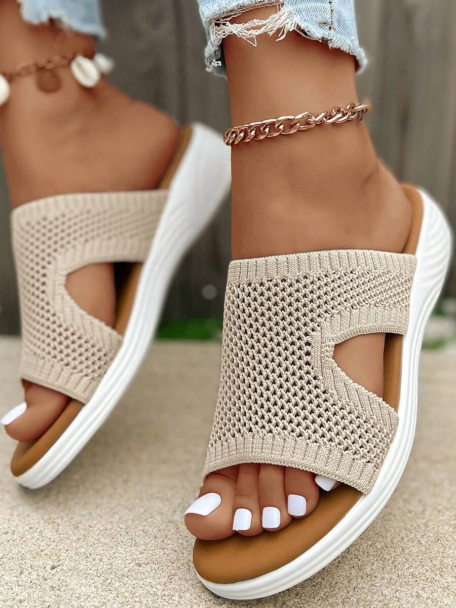 Sandal Selop Kasual Olahraga Wanita Ukuran Plus Sederhana dan Personalisasi, Sandal Pantai Platform Retro Ringan dan Nyaman (Ukuran Lebih Kecil dari Biasanya)