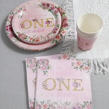 Set de 80 piezas de vajilla desechable con temática rosa linda, incluye platos de 7/9 pulgadas, servilletas, vasos, regalos de fiesta de cumpleaños, decoraciones, platos para postres, vasos para bebidas - Multicolor - Ver 2