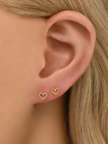 1 paio di orecchini a cuore cavo in argento sterling 925, caratterizzati da un design elegante e minimalista, ipoallergenici e adatti all'uso quotidiano da parte di donne e ragazze