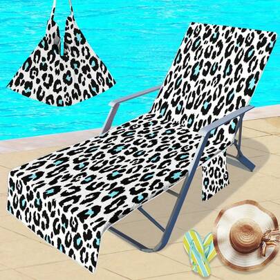 1pc Leopard Pattern Beach Chair Cover, Microfiber Quick-Dry Towel Suitable For Pool Chairs, Beach Towels With Pocket, Travel Essentials Holiday Accessories