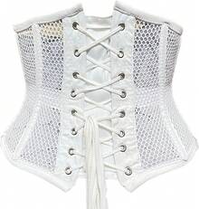 Women's Waist Training Underbust Corset Steel Boned Body Shaper, Halloween Christmas New Year - 白色-拉鍊 - 查看 2