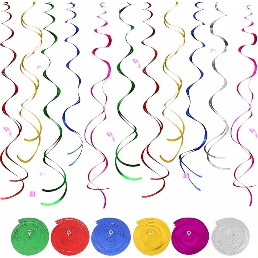 MEIJUANAAGold Hanging Swirl Decorations 30 Pcs, Party Swirl Decorations -Twin Tails Ceiling Swirl Foil Decorations, Gold Party Decor Wedding/Shower/Birthday Party//New Year Decorations - Mixed color - 查看 1