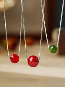 天然玉石软玉如玉通玛瑙水晶项链配 S925 银链，奢华女士配饰护身符吊坠，结婚周年纪念礼物（带链） - 彩色 - 查看 12