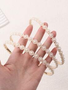 5pcs/Set Of Girl's Faux Pearl Side Clip Hairpin Headgear, White Headband, Hairband Headband For Women, Hair Accessories, Hair Hoop