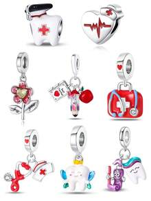 1 件热销花朵、书籍、牙齿、牙膏、心跳、急救箱串珠吊坠，适合女孩和女士 DIY 手链项链时尚珠宝制作情人节礼物