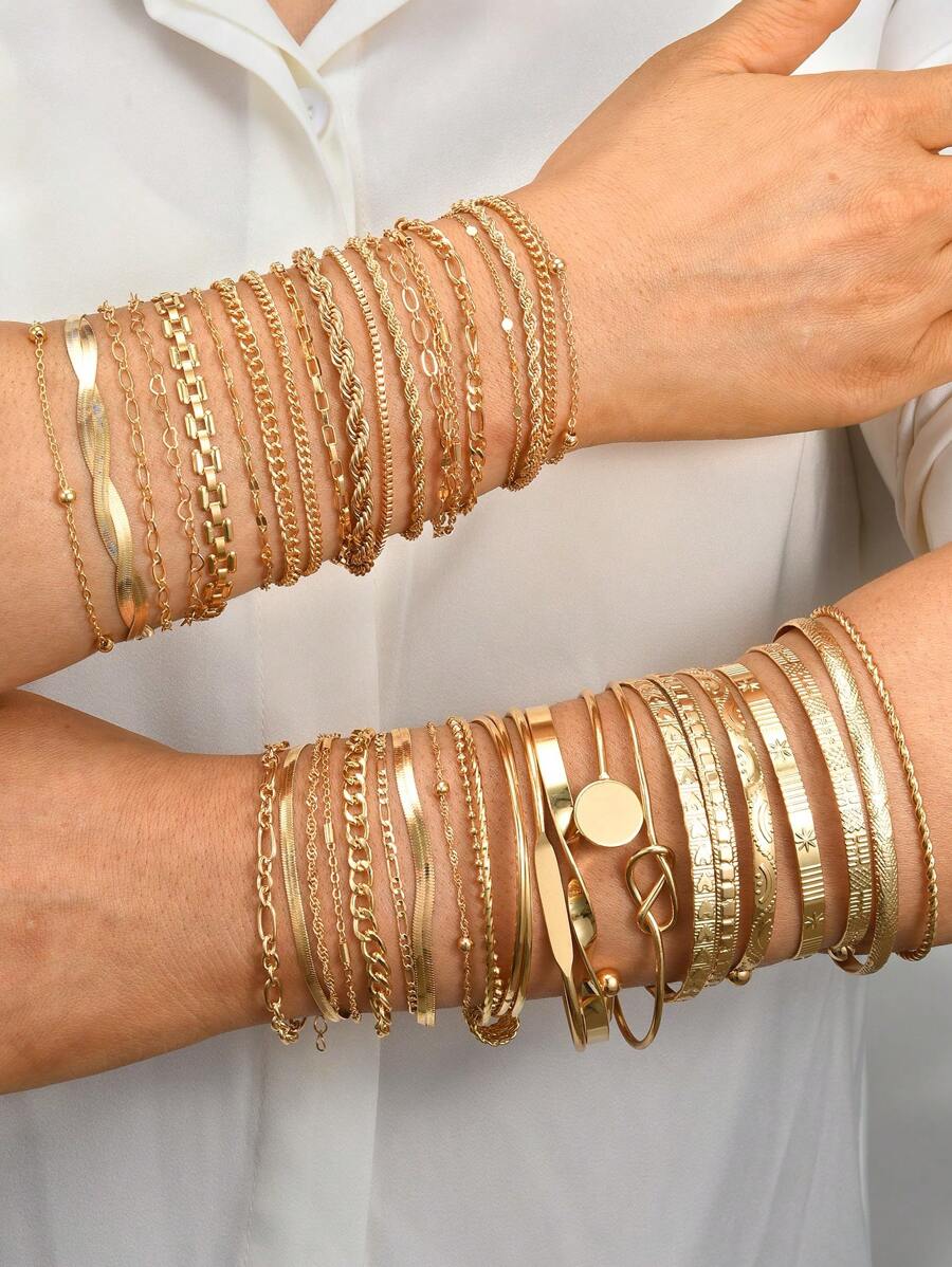 6/11/12/13/20pcs Minimalist Geometric Beaded, Smooth Chain, Snake Bone Chain, Twisted Chain, Lobster Clasp Bracelet Set, Fashion, Elegant, Vintage Design, Suitable For Holiday, Party, Daily Wear, Gift