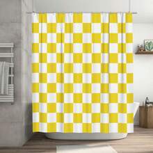 Checkered Shower Curtain, Yellow Shower Curtains For Bathroom, Cute Retro Checkerboard Shower Curtain Vintage Aesthetic, Machine Washable Fabric Shower Curtain 72''x72'' - 黃色 - 查看 1