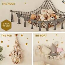 毛绒玩具收纳网 波西米亚风花边编织毛绒玩具吊床 悬挂玩具收纳架 适用于儿童房卧室 - 彩色 - 查看 2