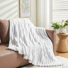 Super Soft King Blanket Pink Premium Silky Flannel Fleece 3D Ribbed Jacquard Lightweight Bed Blanket All Season Use (Pink Ribbed, King(90"X110")) - bergaris putih - View 8