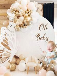 5.9 英尺（约 1.8 米）圆形拱门，白色圆形背景罩，Oh Baby 金色贴花，配套婚礼拱门花 - 可调节聚酯拱门背景罩，适用于婚礼拱门，婴儿洗礼生日派对摄影装饰，适用于男孩和女孩派对装饰