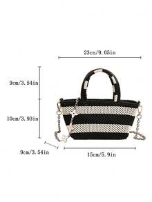 New Fashion Woven Women Handbag, Versatile Color Block Shoulder Bag, Crossbody Bag Suitable For Beach, Travel, Holiday, Shopping, Party And Occasions - Black - View 12