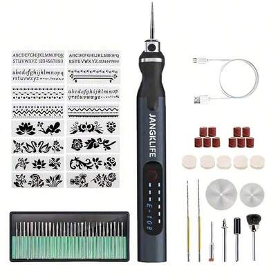 JANGKLIFE Bộ dụng cụ chà nhám điện đa năng, sạc USB di động, bộ đầy đủ 54 phụ kiện và 16 mẫu khắc, 3 tốc độ 5000 vòng/phút-18000 vòng/phút, được trang bị pin Lithium-Ion, thích hợp để mài, cắt, đánh bóng, khắc, đánh bóng, khoan và sáng tạo DIY