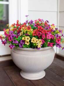 5pcs/3pcs/1pc Artificial Faux Plants Flowers Outdoor Spring Summer Decoration, Fake Silk Colorful Daisy Eucalyptus Realistic UV Resistant For Outside Home Planter Porch Patio Window Yard Decor,Outdoor Decor,Garden Decor (Mix)