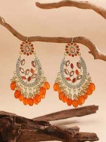 1 par de Aretes con Borlas y Flor en Estilo Bohemio, Lujosos y Exquisitos, Pendientes de Moda Hechos a Mano y Únicos para Mujeres, Adecuados para Viajes y Ocasiones de Fiesta