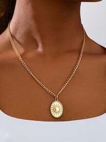 1pc Stainless Steel Sun Pendant Necklace, Unisex Daily/Party Jewelry