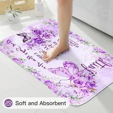 4 Pcs Yellow Inspirational Quotes Shower Curtain Set With Rugs And Toilet Lid Cover, Colorful Boho Waterproof Fabric Bathroom Set, Bible Verse Floral Bathroom Decor Set Accessories - 紫色 - 查看 2