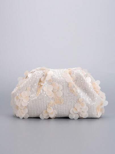 Women's Fashionable And Exquisite Solid-Color Sequin Evening Bag, Shiny Sequin Women's Clutch Bag, Small-Scale Design Pleated Ruched Bag. Suitable For Parties, Weddings, Gift-Giving, Dates, Shopping, Graduation Ceremonies, Holidays