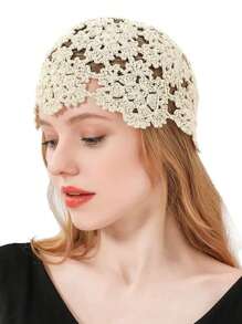 1 Stück handgefertigte atmungsaktive, gehäkelte Damenmütze mit Blumen- und Strass-Dekor, eleganter und leichter vintage gestrickter Beanie-Hut, modischer und vielseitiger Stil und Farbe werden zufällig versendet, für Frühling/Sommer