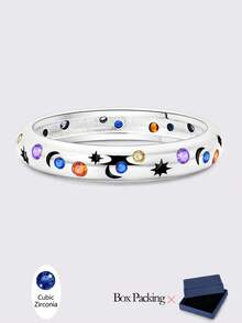 1 Pc 925 Sterling Silver Women Finger Rings Original Colorful Cubic Zirconia Shine Starry Dreamcatcher Elegance Fine Jewelry Fits Daily Party Shopping Wear