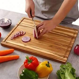 1pc Wooden Cutting Board - Double-Sided, Solid Wood, Circular Groove Design, Durable And Easy To Clean, Multi-Purpose Board For Cheese, Vegetables, Meat, Bread, Fruits, Nuts, Steak, Sushi, Home Kitchen, Restaurant, Easy To Wash, Christmas