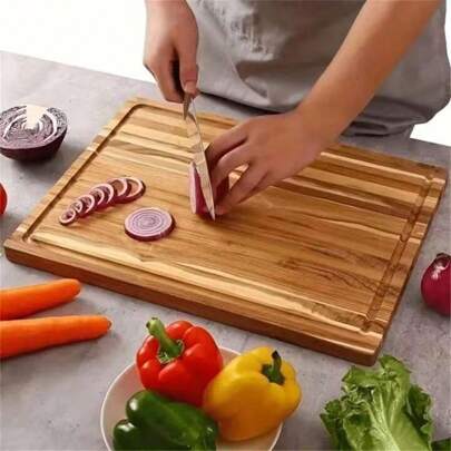 1pc High-Quality Rosewood Cutting Board With Juice Groove - Double-Sided Circular Groove Design, Rustic Style Kitchen Tool, Durable And Easy To Clean, Multi-Purpose Chopping Board For Cheese, Vegetables, Meat, Bread, Fruits, Nuts, Steak, Sushi, Home Kitchen, Restaurant, Easy To Wash, Christmas