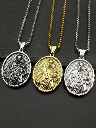 Christian Saint Joseph Baby Jesus Medal Pendant Necklace For Women Men Stainless Steel Gold Color Necklaces Amulet Jewelry Gift