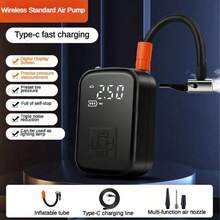 Inflador de neumáticos portátil - Accesorios para automóviles, manómetro digital inalámbrico, compresor de aire portátil para automóviles con luz LED. Inflado rápido, parada automática. El modelo Type-C también tiene una batería de ión de litio integrada de 7.4V 2000mAh, que también se puede usar como banco de energía. Incluye múltiples accesorios de inflado. Inflador de neumáticos mini adecuado para automóviles/motocicletas/pelotas/inflables. Regalo para vacaciones.