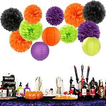 1 Set=15pcs Holiday Party Decorations Paper Flower Balls, Tissue Paper Pom Poms, Paper Lanterns, Ceiling/Yard Hanging Decors, Boho Style Earthy Tones, Suitable For Autumn Harvest, Halloween Purple, Birthday, Anniversary, Wedding (Excluding Lights) - Multicolor - View 11