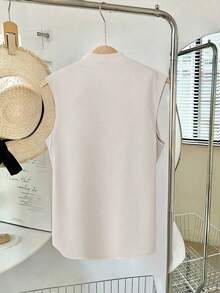 Women's Summer Sleeveless Shirt, Off Shoulder, Fashionable & Versatile, Loose & Elegant, Business Casual, Vacation, Suitable For Independence Day, Back To School Season - Tea White - View 6