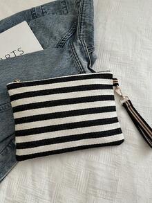 女士休闲条纹手拿包 - 黑與白 - 查看 6
