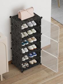 Zapatero con puerta, gabinete de zapatos de varios niveles, estantería de almacenamiento de zapatos de plástico, adecuado para armarios, pasillos, dormitorios, entradas - Multicolor - Ver 4