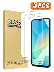 3片装9H钢化玻璃屏幕保护膜，兼容三星Galaxy A16 5G A34 A25 A55 A56 A05，高清透明防刮花，无气泡，适用于Galaxy A16的屏幕保护膜 - 無色 - 查看 1