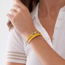 Fossil Fossil Lemon Yellow Leather Strap Bracelet Stainless Steel Buckle Heritage D-Link Casual Fashion Bracelet Suitable For Women, Daily Gift JF04439710