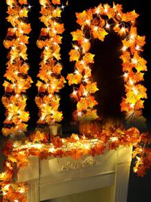 6 米/19.69 英尺秋季枫叶花环仙女灯，季节性装饰枫叶，适合秋季、感恩节、万圣节、壁炉、楼梯、墙壁、餐桌、户外露台家居装饰万圣节装饰秋季装饰房间装饰秋季装饰 - 彩色 - 查看 4