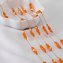 1m Fashionable Stainless Steel Bead Chain With Colorful Glass Beads, Handmade Necklace Bracelet Jewelry DIY Supplies