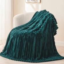 Super Soft King Blanket Pink Premium Silky Flannel Fleece 3D Ribbed Jacquard Lightweight Bed Blanket All Season Use (Pink Ribbed, King(90"X110")) - 深青色羅紋 - 查看 1