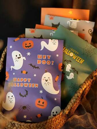 24 件万圣节恐怖主题派对礼品袋（带贴纸）- 蜘蛛、鬼魂和南瓜设计礼品袋，适用于万圣节庆祝活动、不给糖就捣蛋活动和主题派对、不给糖就捣蛋袋|蜘蛛网图案|纸质结构、万圣节装饰品