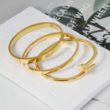 DAILI 1-3 piezas Brazalete de trébol de cuatro hojas con baño de oro de 18K, acero inoxidable, de moda, apto para fiesta, uso diario, estilo europeo y americano, personalizado, generoso, pulsera de lujo con circonita cúbica, conjunto de joyería de boda, regalo para chicas, mujeres, familiares
