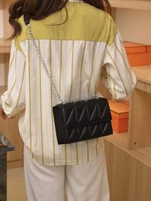 Women's Fashion Crease-Resistant Chain Strap Shoulder Bag, For Daily Use - Black - View 5