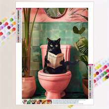 20-20pcs Frameless Diamond Painting 5D DIY Kit, Whimsical Teddy Bear Reading Newspaper On Toilet - Vibrant Tropical Bathroom Decor, Ideal For Living Room, Office Or Corridor