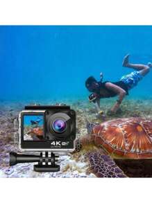 4K HD Sports Camera, Dual Screen Ultimate Experience With Rechargeable Battery, 32GB Memory Card And 170° Wide Angle Lens, Protective Case Included - Capture Your Adventures In Stunning Clarity And Detail, Extreme Sports, Modern Camera, Reliable Construction, Action Camera, Content Creators, Travel Vlogging, Compact Design, Highquality Lens, Adventure Seekers(Equipped With A 1050mAh High-Capacity Battery)