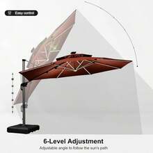 12ft Solar Powered LED Patio Umbrella Outdoor Round Umbrella Large Cantilever Umbrella With LED Lights Windproof Offset Umbrella Sun Umbrella For Garden Deck Pool Patio, Brick Red - Dark Green - View 9