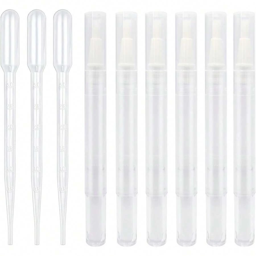 6pcs 3ml Empty Cuticle Oil Pen Tubes And 3pcs Pipettes, Clear Twist Nail Oil Pens With Brush Tip Cosmetic Container Applicators For Homemade Nail Oil, Lip Gloss, Eyelash Growth Liquid