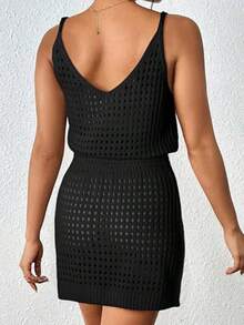 Summer Crochet Hollow Out Knit Beach Bathing Suit Swim Cover Ups Cruise Outfits Vacation Dresses For Women 2025 - 黑色 - 查看 2